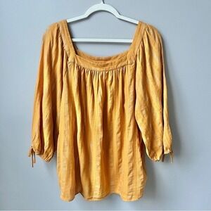 LC Lauren Conrad Top Women's XL Golden Yellow Gauze Relaxed Boxy Fit Beachy Boho